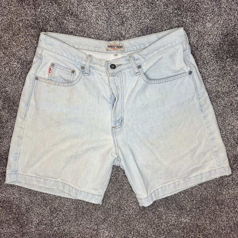 Vtg 90s Guess Jeans American Tradition Denim Shorts Size 32 Light High Rise